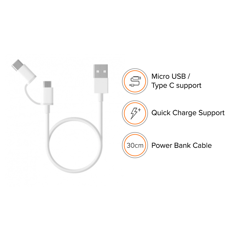 Por qué no Nos vemos Desagradable Mi 2-in-1 USB Power Bank Cable (Micro USB to Type C) 30cm]Product Info - Mi  India