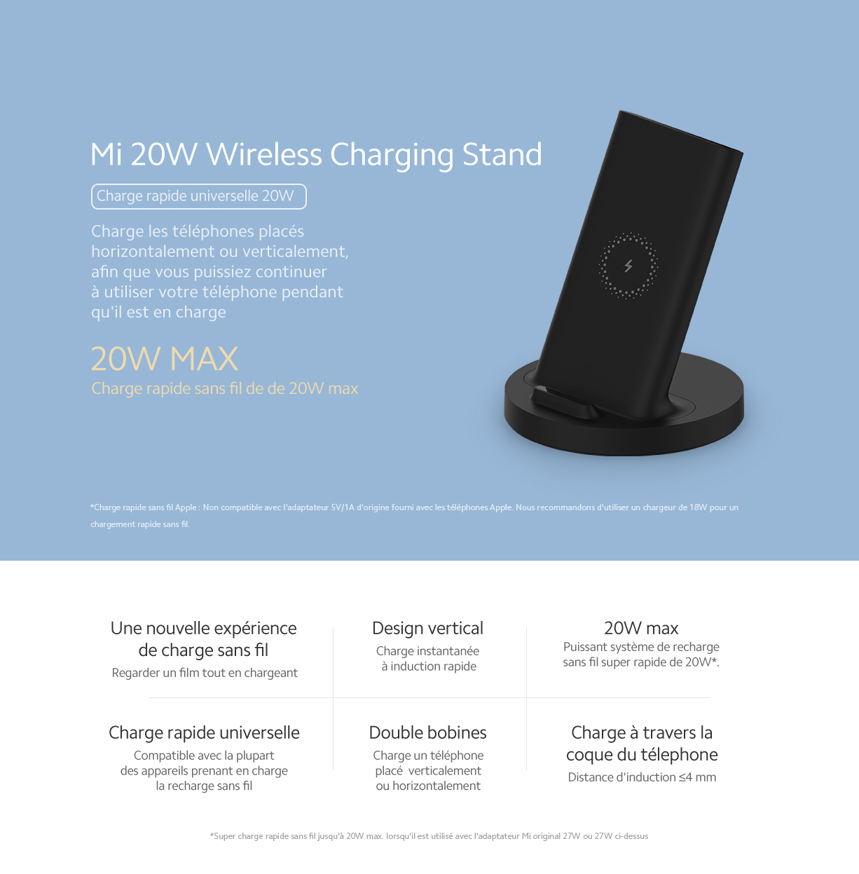 Xiaomi Support de chargement sans fil 20W Mi Wireless Charging Stand - Noir