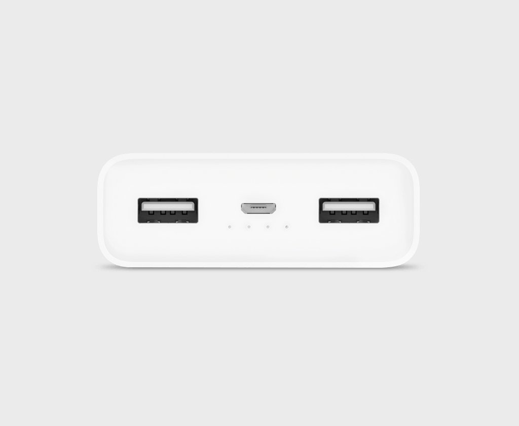 White Xiaomi Power Bank 2C 20000mAh Dual USB Output Quick Charge 3.0 Li-Polymer Battery 